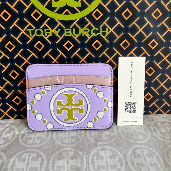 Tory Burch T Monogram Contrast Embossed Card Case Lavender New Ivory Purple - Picture 7 of 8